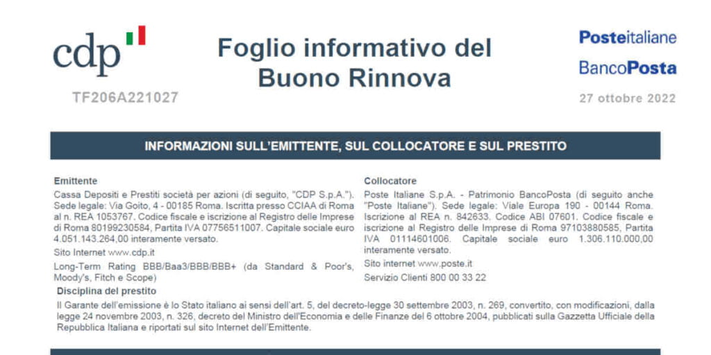 Foglio Informativo risparmio postale